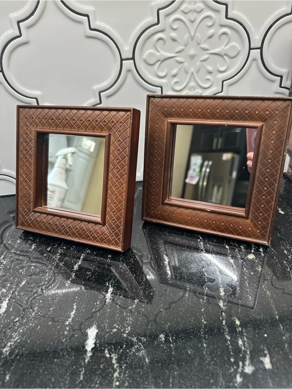 Thomasville Set of 2 Brown Embossed Square Wall Mirrors